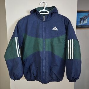 Adidas Men's Navy & Dark Green Hooded Windbreaker Jacket